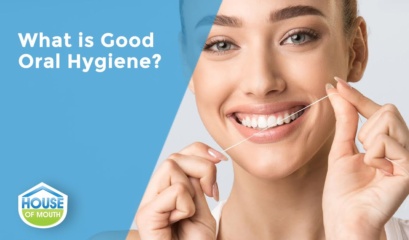 Woman Flossing Displaying What Is Good Oral Hygiene